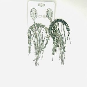 Elegant Silver Rhinestone Dangle Earrings